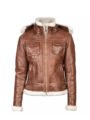 Women Brown Hooded Shearling Jacket