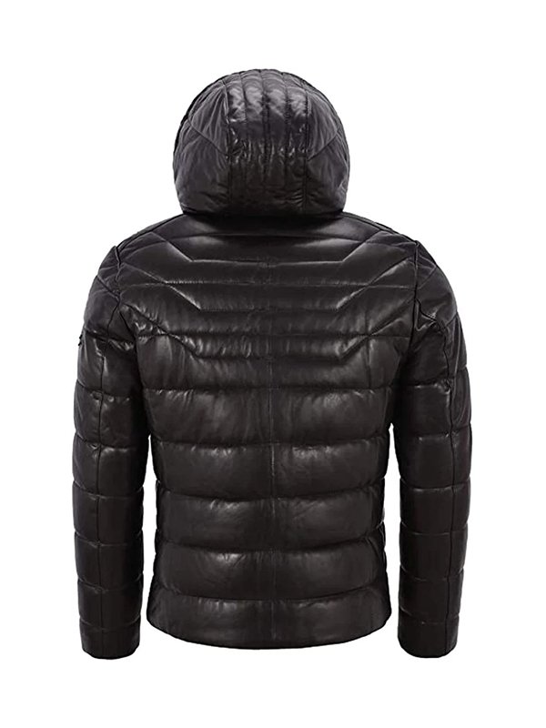 Mens Black Puffer Hooded Jacket