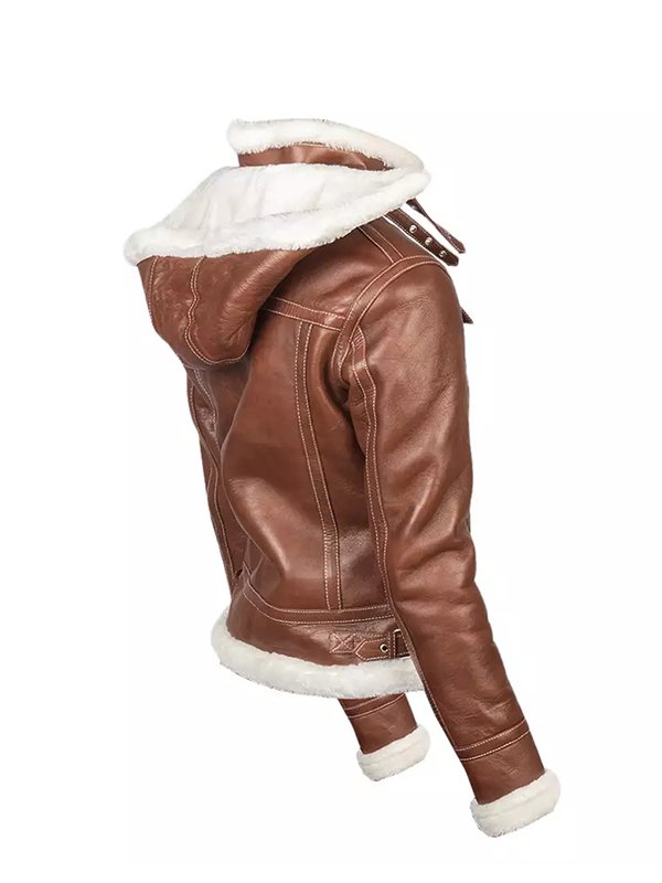 Women Brown Hooded Shearling Jacket