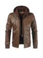 Brown Leather Hooded Rider Jacket