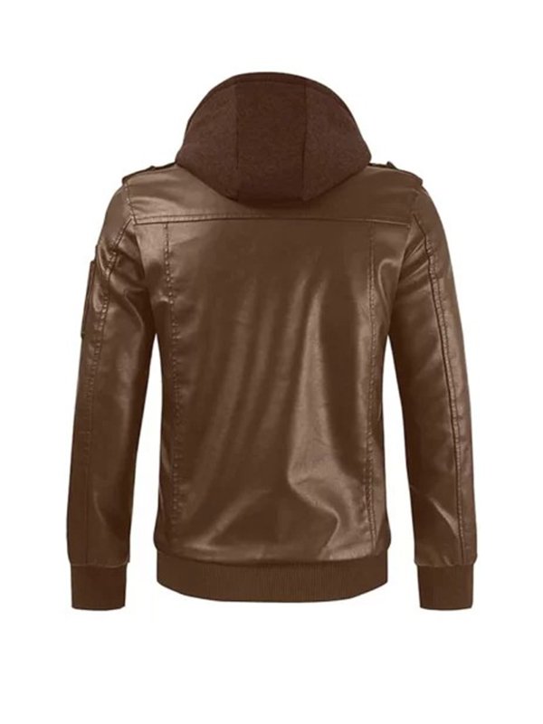 Brown Leather Hooded Rider Jacket