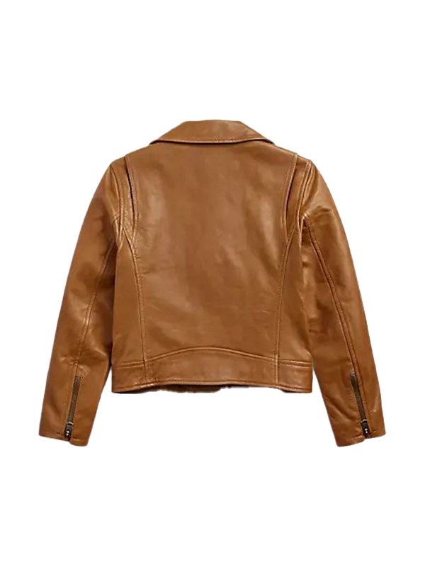 Brown Moto Biker Leather Jacket - Image 2