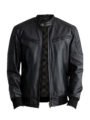 Casual Black Leather Bomber Jacket