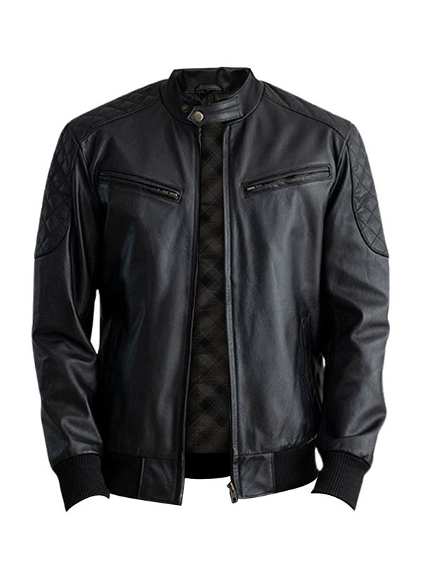 Casual Black Leather Bomber Jacket