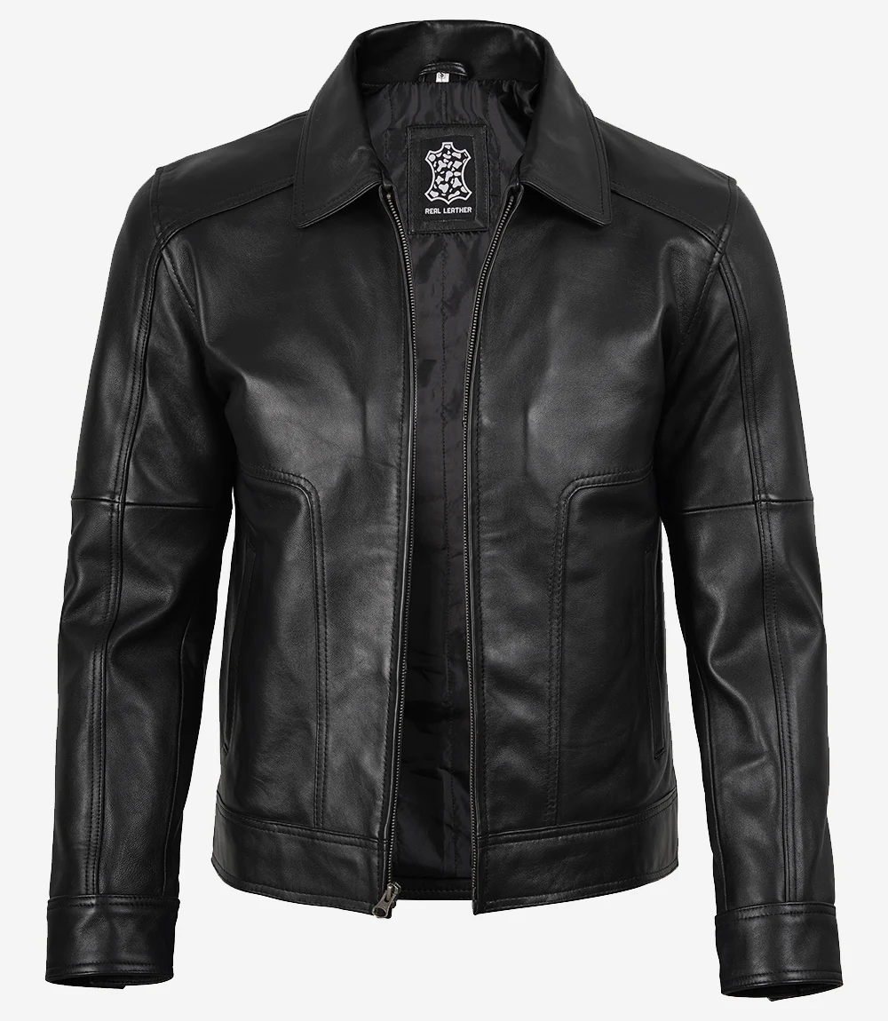 Men’s Real Leather Classic Black Harrington Jacket