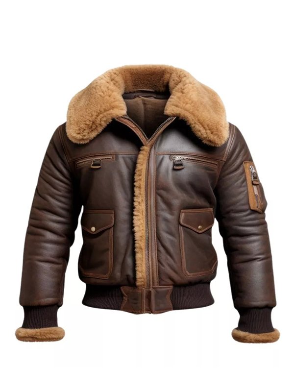 Men Aviator Fur Shearling Bomber Leather Jacket