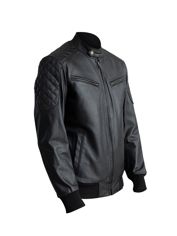 Casual Black Leather Bomber Jacket