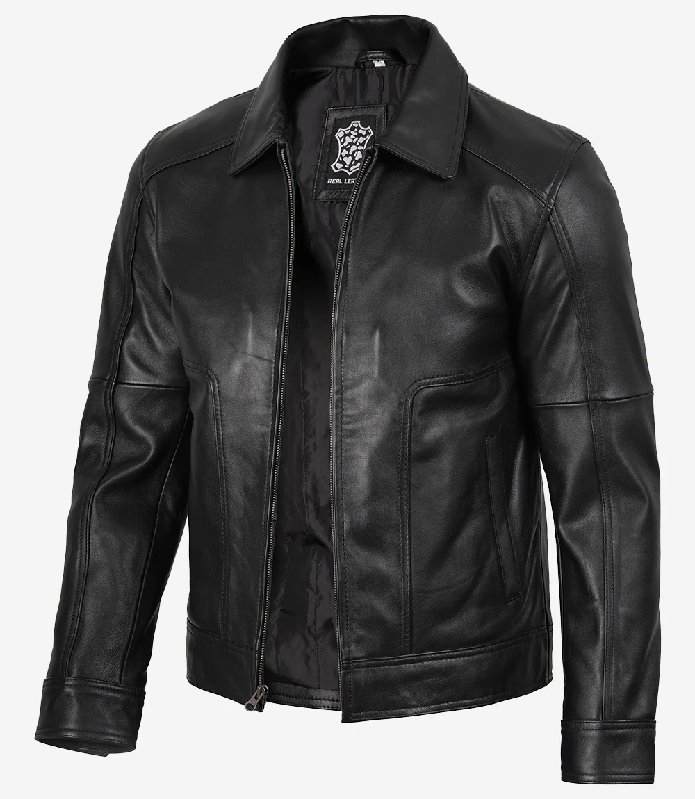 Men’s Real Leather Classic Black Harrington Jacket