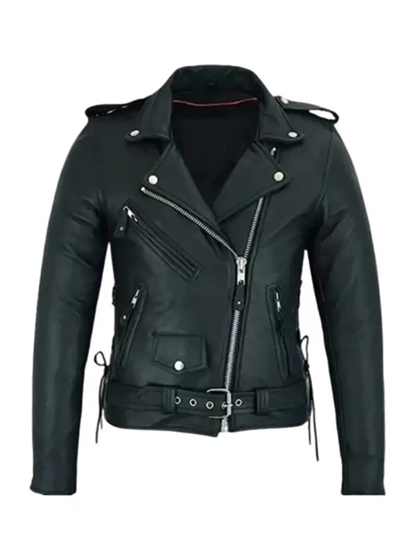 Women Black Motorcycle Leather Jacket