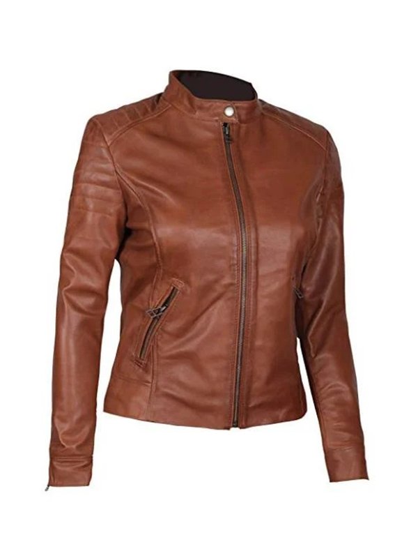 Womens Biker Brown Leather Jacket
