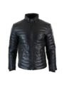 Genuine Black Leather Mens Puffer Jacket