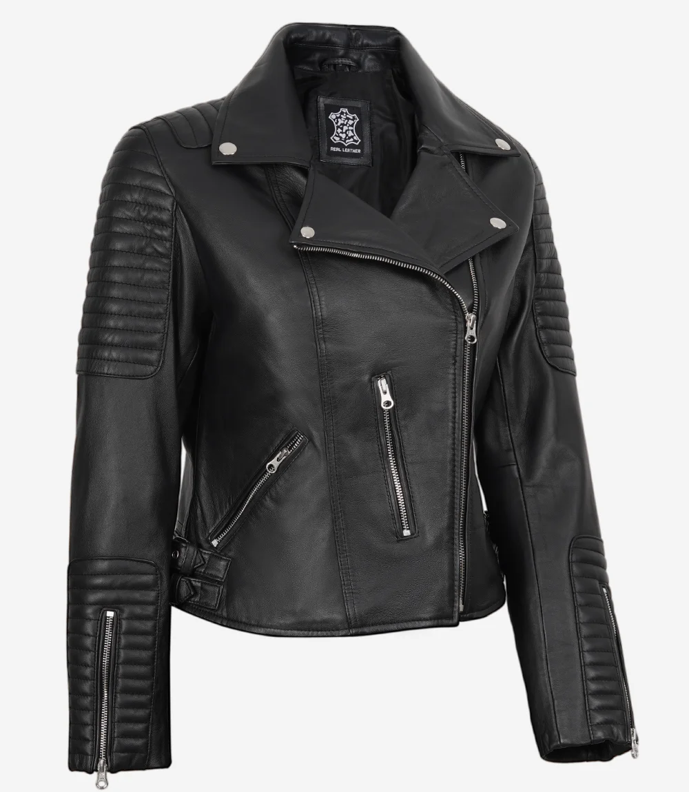 Women’s Real Leather Black Biker Style Jacket