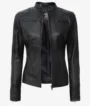 Women's Black Lambskin Leather Biker Style Jacket