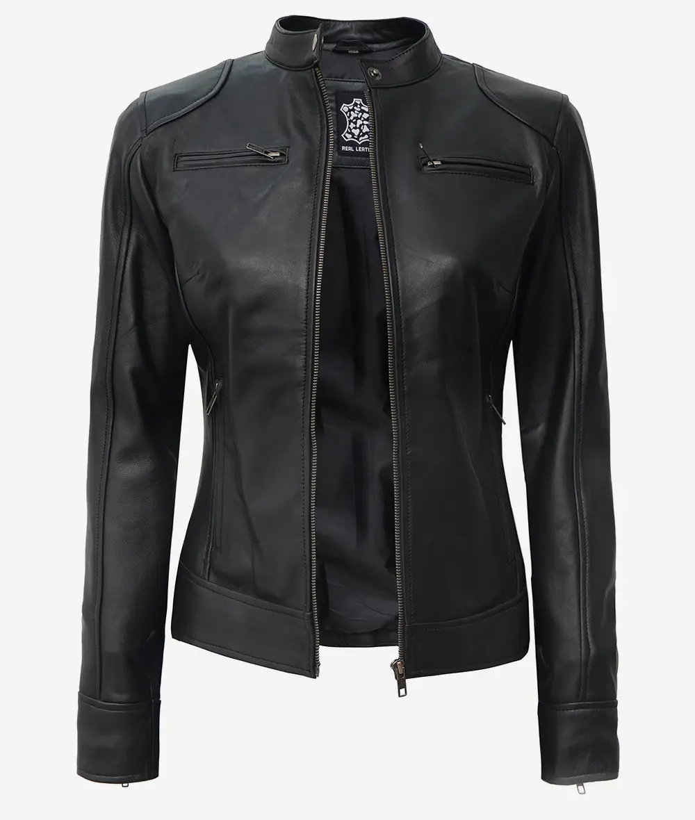 Women’s Black Lambskin Leather Biker Style Jacket