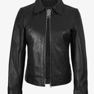 Jose Womens Black Shirt Collar Harrington Leather Jacket