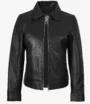 Jose Womens Black Shirt Collar Harrington Leather Jacket