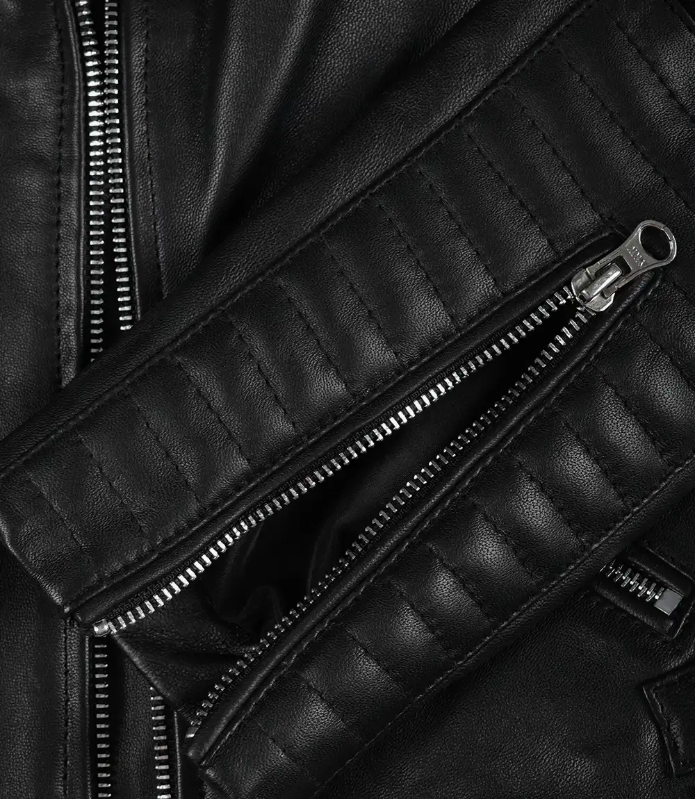 Women's Real Leather Black Biker Style Jacket - Image 3