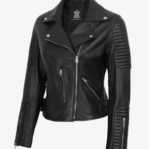 Women's Real Leather Black Biker Style Jacket