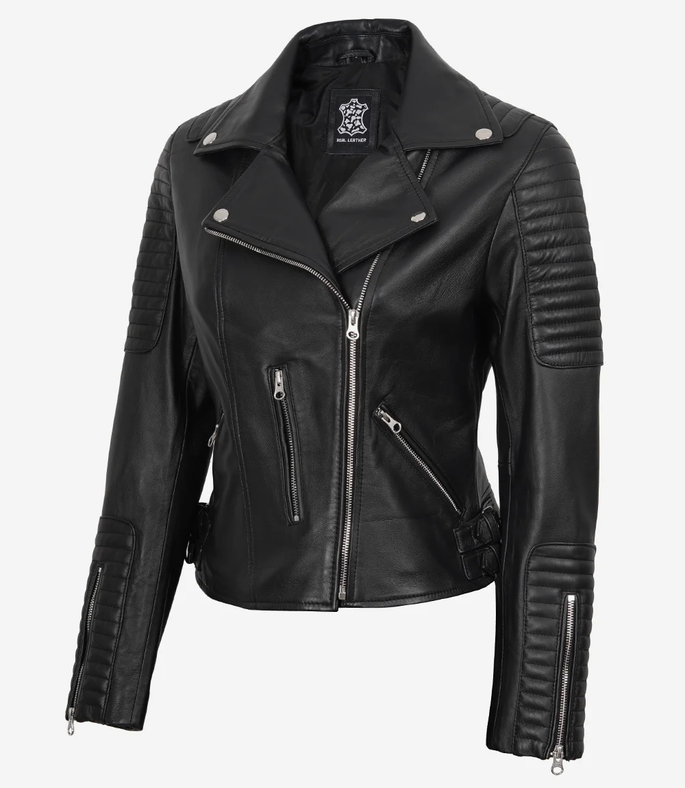 Women’s Real Leather Black Biker Style Jacket