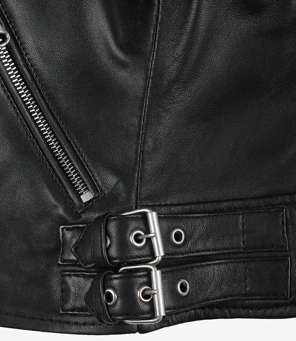 Women's Real Leather Black Biker Style Jacket - Image 4